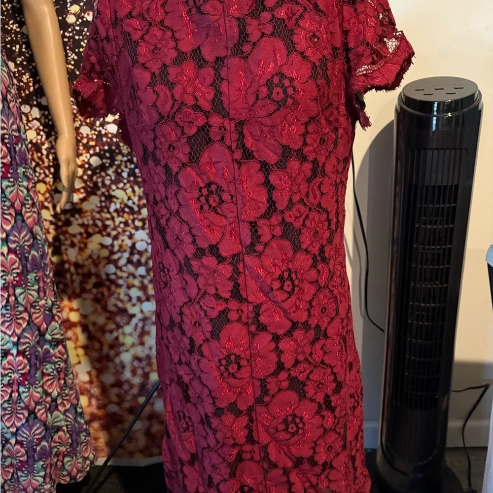 ANTONIO MELANI Red Lace Midi Dress - Picture 2 of 9